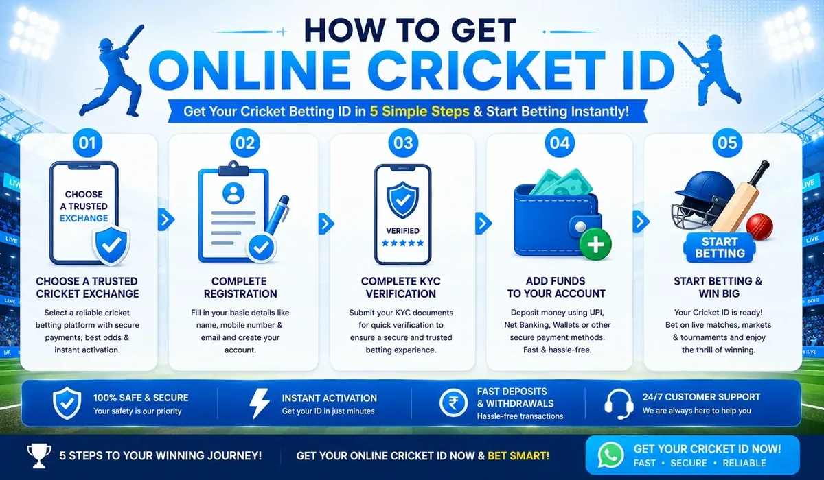How to get an online cricket ID in 5 steps — choose exchange, register, KYC, add funds and start betting